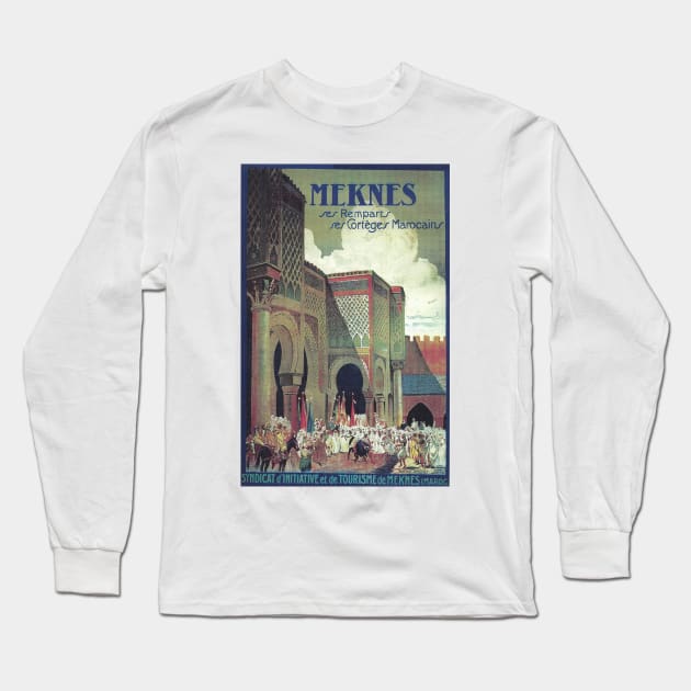 French travel poster for Meknes, Morocco Long Sleeve T-Shirt by rogerstrawberry